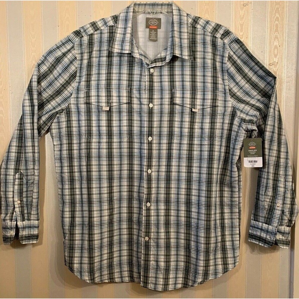 Fishing Shirt Outdoor Angler Long Sleeve Blue/Gray Plaid Size XL St. John's Bay